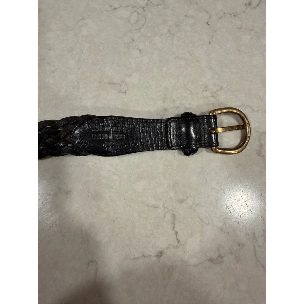 Vintage Black Woven Braided Genuine Leather Belt Solid Brass Buckle Turkey 4372